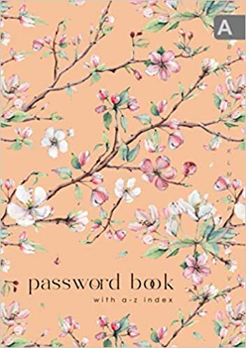 indir Password Book with A-Z Index: A5 Medium Internet Logbook Organizer with Alphabetical Tabs Printed | Apple Branch Flower Design Orange