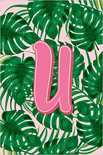 U: Letter U Monogram Green & Pink Palm Tree Fronds Notebook & Journal indir