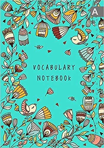 Vocabulary Notebook: A5 Notebook 3 Columns Medium | A-Z Alphabetical Sections | Bird Mini Heart Floral Frame Design Turquoise indir