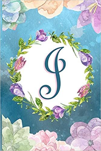indir J: Watercolor Monogram Handwritten Initial J with Vintage Retro Floral Wreath Elements - College Ruled Lined Writing Journal, Notebook, Composition Book, Inspirational Journal or Diary 6x9&#39;&#39; 120 pages