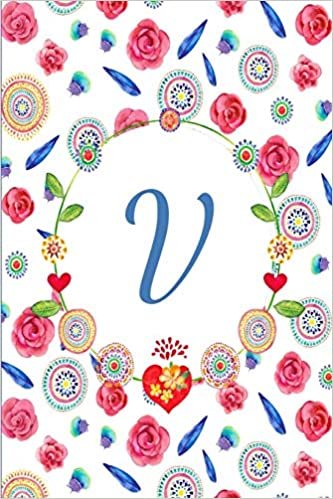 indir V: Beautiful Mandala And Rose Flower Journal, Monogram Initial Letter V Lined Paper