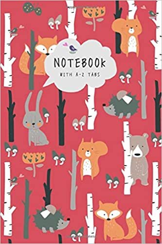 indir Notebook with A-Z Tabs: 6x9 Lined-Journal Organizer Medium with Alphabetical Sections Printed | Hedgehog Fox Bear Bunny Design Red