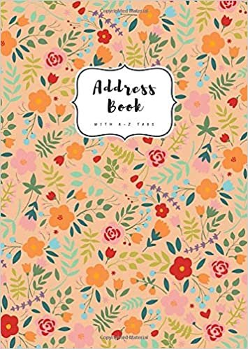 Address Book with A-Z Tabs: B6 Contact Journal Small | Alphabetical Index | Colorful Mini Floral Design Orange