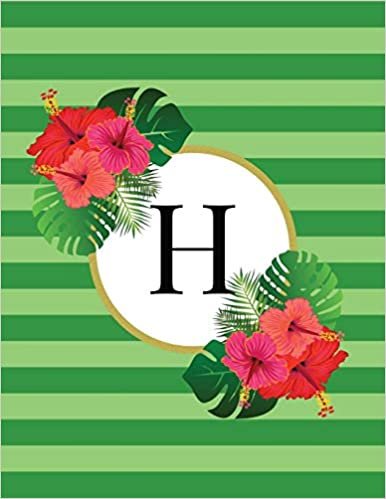 indir Green Striped Tropical Floral Monogram Journal with Letter H