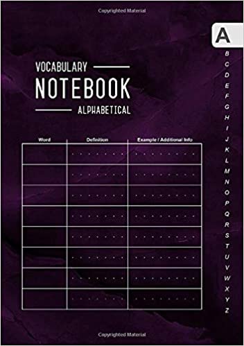 indir Vocabulary Notebook Alphabetical: A5 Medium Notebook 3 Columns with A-Z Tabs Printed | Marble Purple Black Design