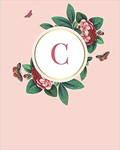 indir C: 110 Dot-Grid Pages | Light Pink Monogram Journal and Notebook with a Vintage Floral Peonies and Butterfly Design | Personalized Initial Letter Journal | Monogramed Composition Notebook