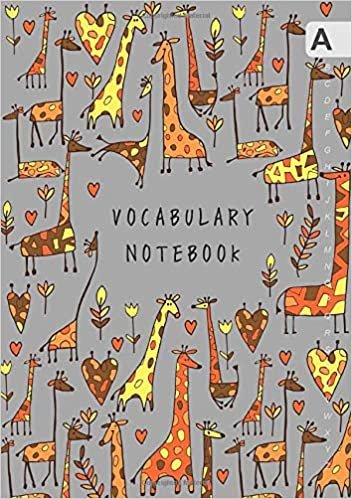 indir Vocabulary Notebook: A5 Notebook 3 Columns Medium | A-Z Alphabetical Sections | Funny Drawing Giraffe Design Gray