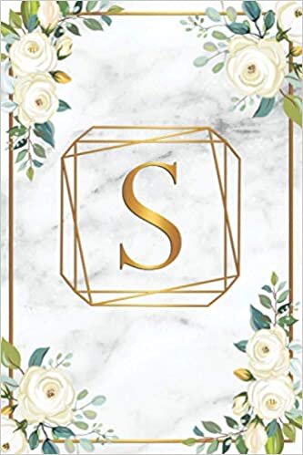 S: Monogram Letter S Wide Ruled Notebook - Initial Letter Wide Lined Blank Journal - Glossy Grey Marble Gold & White Floral indir
