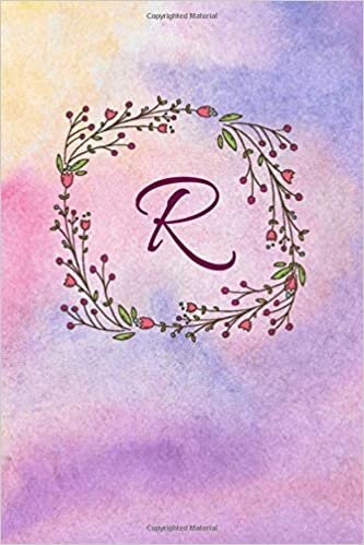 R: Monogram Initial R Notebook for Women and Girls, Pink Purple Watercolor Floral 6 x 9 indir