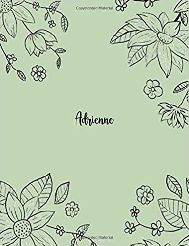 indir Adrienne: 110 Ruled Pages 55 Sheets 8.5x11 Inches Pencil draw flower Green Design for Notebook / Journal / Composition with Lettering Name, Adrienne
