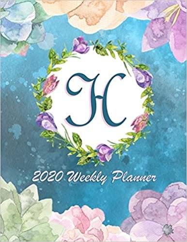 indir H - 2020 Weekly Planner: Watercolor Monogram Handwritten Initial H with Vintage Retro Floral Wreath Elements, Weekly Personal Organizer, Motivational Planner and Calendar Tracker Scheduler