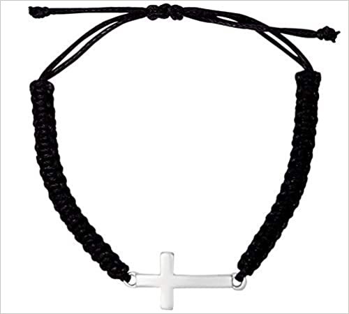 Armband - Geknüpftes Armband mit Kreuzanhänger: (versilbert)