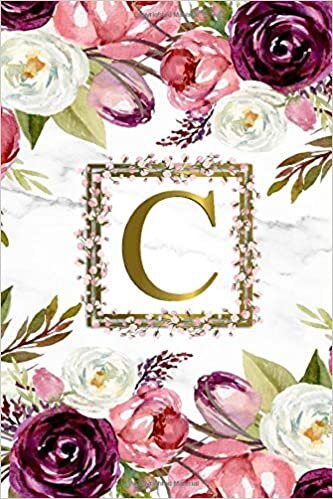 indir C: Pretty Monogram Initial C Dot Grid Bullet Notebook for Women, Girls &amp; School - Personalized Blank Journal &amp; Diary with Dot Gridded Pages - Watercolor Floral &amp; Grey Marble Print