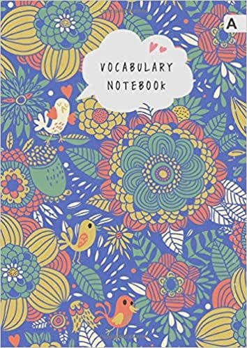 indir Vocabulary Notebook: A4 Notebook 3 Columns Large | A-Z Alphabetical Sections | Stylish Floral Bird Design Blue