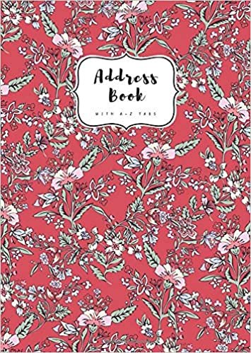 Address Book with A-Z Tabs: B6 Contact Journal Small | Alphabetical Index | Fantasy Vintage Floral Design Red indir