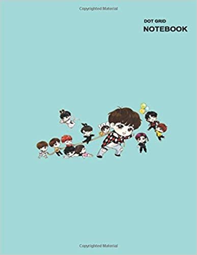 Composition notebook dotted grid: Cute BTS Chibi Style Turquoise Cover, 110 College Ruled Paper, 8.5" x 11" (Letter), Spacing Size 0.2" or 5mm. indir