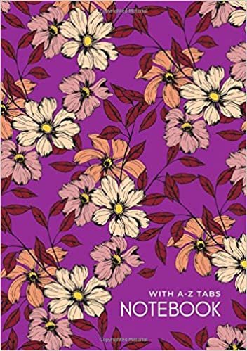 Notebook with A-Z Tabs: B5 Lined-Journal Organizer Medium with Alphabetical Section Printed | Hand-Drawn Flower Leaf Design Purple
