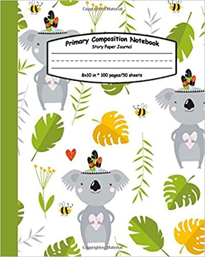 indir Primary Composition Notebook: Cool Exotic Handwriting Notebook with Dashed Mid-line and Story Paper Journal | Grades K-2, 100 Story Pages | Pretty Hand Drawn Koala Bear Pattern