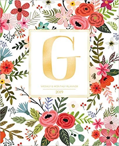 indir Weekly &amp; Monthly Planner 2019: White Florals with Red and Colorful Flowers and Gold Monogram Letter G (7.5 x 9.25”) Vertical AT A GLANCE Personalized Planner for Women Moms Girls and School