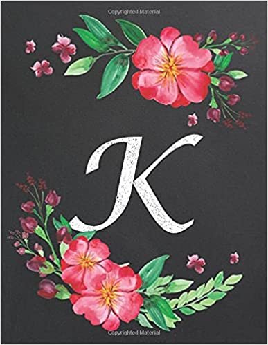 indir K: Monogram Initial K Notebook for Women and Girls, Floral Design, Lined Pages (Composition Book, Personalized Journal) (8.5 x 11 Large)