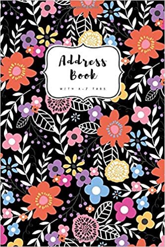 indir Address Book with A-Z Tabs: 4x6 Contact Journal Mini | Alphabetical Index | Pretty Floral Leaf Design Black