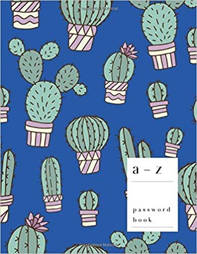 indir A-Z Password Book: 8.5 x 11 Big Login Notebook with A-Z Alphabet Index | Large Print Format | Cute Cactus in Pot Design | Blue