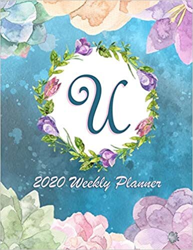 indir U - 2020 Weekly Planner: Watercolor Monogram Handwritten Initial U with Vintage Retro Floral Wreath Elements, Weekly Personal Organizer, Motivational Planner and Calendar Tracker Scheduler