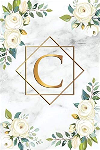 indir C: Monogram Letter C College Ruled Notebook - Matte Grey Marble &amp; Gold - Personal Initial Letter Medium Lined Blank Journal - White Floral Design
