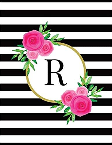 indir Black and White Striped Pink Floral Monogram Journal with Letter R