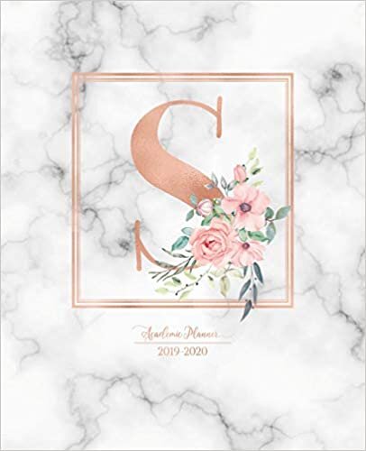 indir Academic Planner 2019-2020: Rose Gold Monogram Letter S with Pink Flowers over Marble Academic Planner July 2019 - June 2020 for Students, Moms and Teachers (School and College)