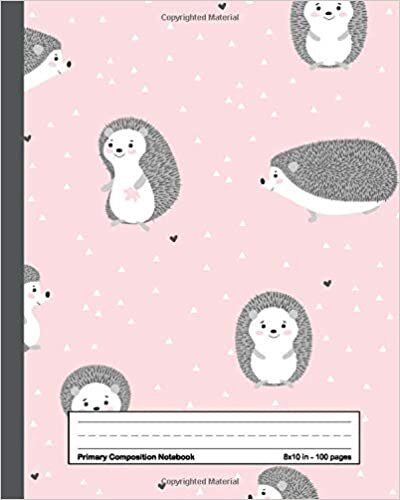 indir Primary Composition Notebook: Pretty Pink Handwriting Notebook with Dashed Mid-line and Drawing Space | Grades K-2, 100 Story Pages | Adorable Playful Hedgehog Print for Kids