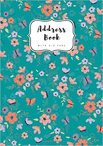 indir Address Book with A-Z Tabs: B5 Contact Journal Medium | Alphabetical Index | Large Print | Little Flower Butterfly Design Teal
