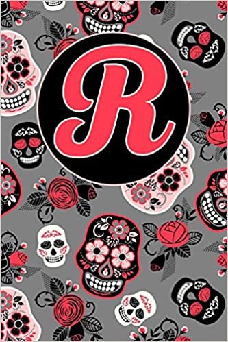 indir R: Letter R Journal, Sugar Skulls and Roses, Personalized Notebook Monogram Initial, 6 x 9