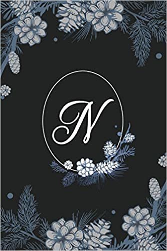 indir N: Elegant Black &amp; Blue Stylish Floral Monogram Initial N Notebook Blank Lined Paper Journal Gift for Women &amp; Girls