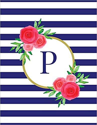 indir Navy and White Striped Coral Floral Monogram Journal with Letter P