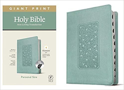 Holy Bible: Nlt Personal Size Giant Print Bible, Filament Enabled Edition Red Letter, Leatherlike, Floral Frame Teal