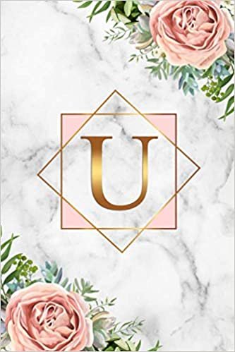 U: Pretty Marble Initial Monogram Letter U Blank Dot Grid Bullet Notebook for Writing & Notes - Personalized Journal & Diary for Girls & Women with ... - Adorable Tropical Pink & Gold Floral Print indir