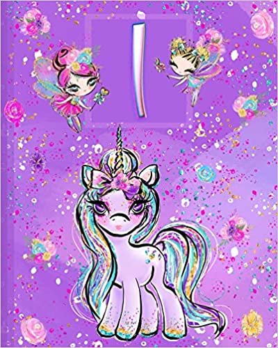 indir I: Unicorn Composition Notebook Wide Ruled | Monogrammed Initial I