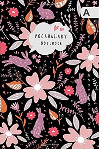 indir Vocabulary Notebook: 4x6 Notebook 2 Columns Mini | A-Z Alphabetical Sections | Stylish Flower Bunny Design Black