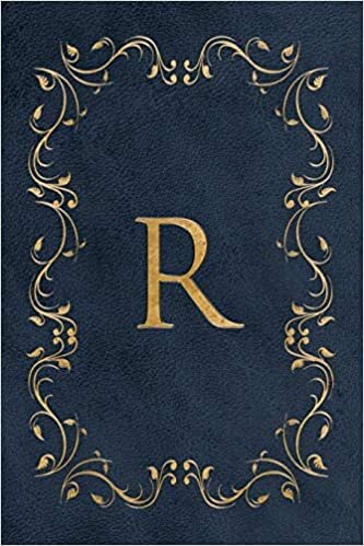 R: Faux leather effect / look gold monogram. Personalized letter ruled journal notebook. Elegant traditional design suitable for all: men, women, ... pages in 6 x 9 matte finish, handy size. indir