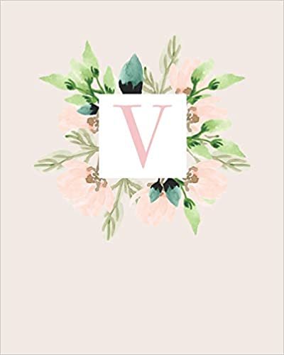 indir V: 110 Dot-Grid Pages | Monogram Journal and Notebook with a Classic Light Pink Background of Vintage Floral Leaves in a Watercolor Design | ... Journal | Monogramed Composition Notebook