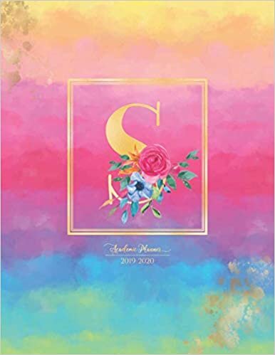 indir Academic Planner 2019-2020: Rainbow Watercolor Colorful Gold Monogram Letter S with Bright Summer Flowers Academic Planner July 2019 - June 2020 for Students, Moms and Teachers (School and College)