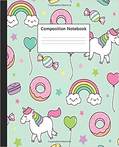 Composition Notebook: Wide Ruled Paper Notebook Journal | Nifty Wide Blank Lined Workbook for Teens Kids Students Girls for Home School College for Writing Notes | Cute Turquoise Unicorn & Donut Pattern