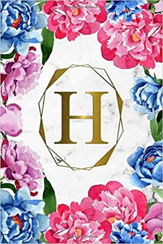 indir H: Pretty Monogram Initial H Wide Ruled Notebook for Women, Girls &amp; School - Personalized Wide Lined Blank Journal &amp; Diary - Marble &amp; Gold Floral