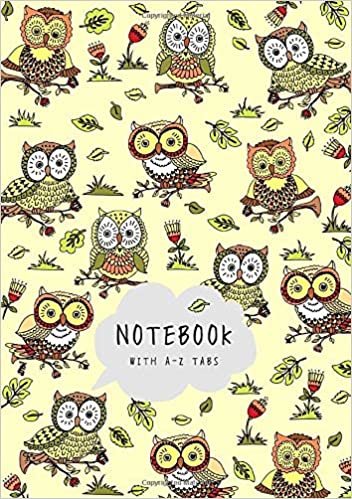 indir Notebook with A-Z Tabs: A5 Lined-Journal Organizer Medium with Alphabetical Section Printed | Cute Owl Floral Design Yellow