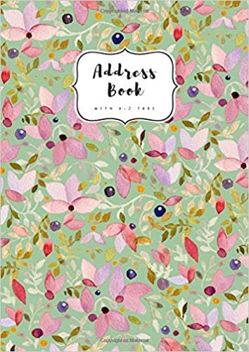Address Book with A-Z Tabs: A4 Contact Journal Jumbo | Alphabetical Index | Large Print | Watercolor Floral Pattern Design Green