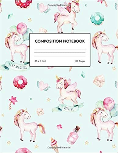 Composition Notebook: Wide Ruled Adorable Unicorn Paper Notebook Journal - Blank Lined Workbook for s Kids Students Girls for Home School Preschool College - Cover # 0082 indir