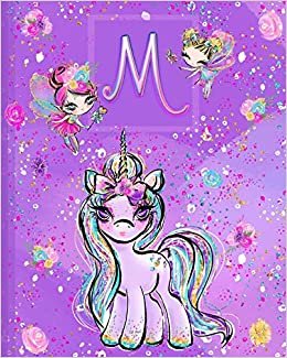 indir M: Unicorn Composition Notebook Wide Ruled | Monogrammed Initial M