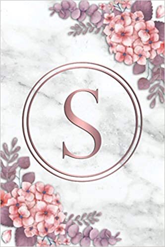 S: Monogram Letter S Wide Ruled Notebook - Personal Initial Wide Lined Blank Journal - White Marble & Rose Gold Floral indir