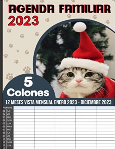 Agenda Familiar 2023 Diseño de Gato: Calendario mensual planificador 12 meses Vista mensual Enero 2023 - Diciembre 2023 (12 meses) 5 Colones Familiar Español , Bueno Regalo